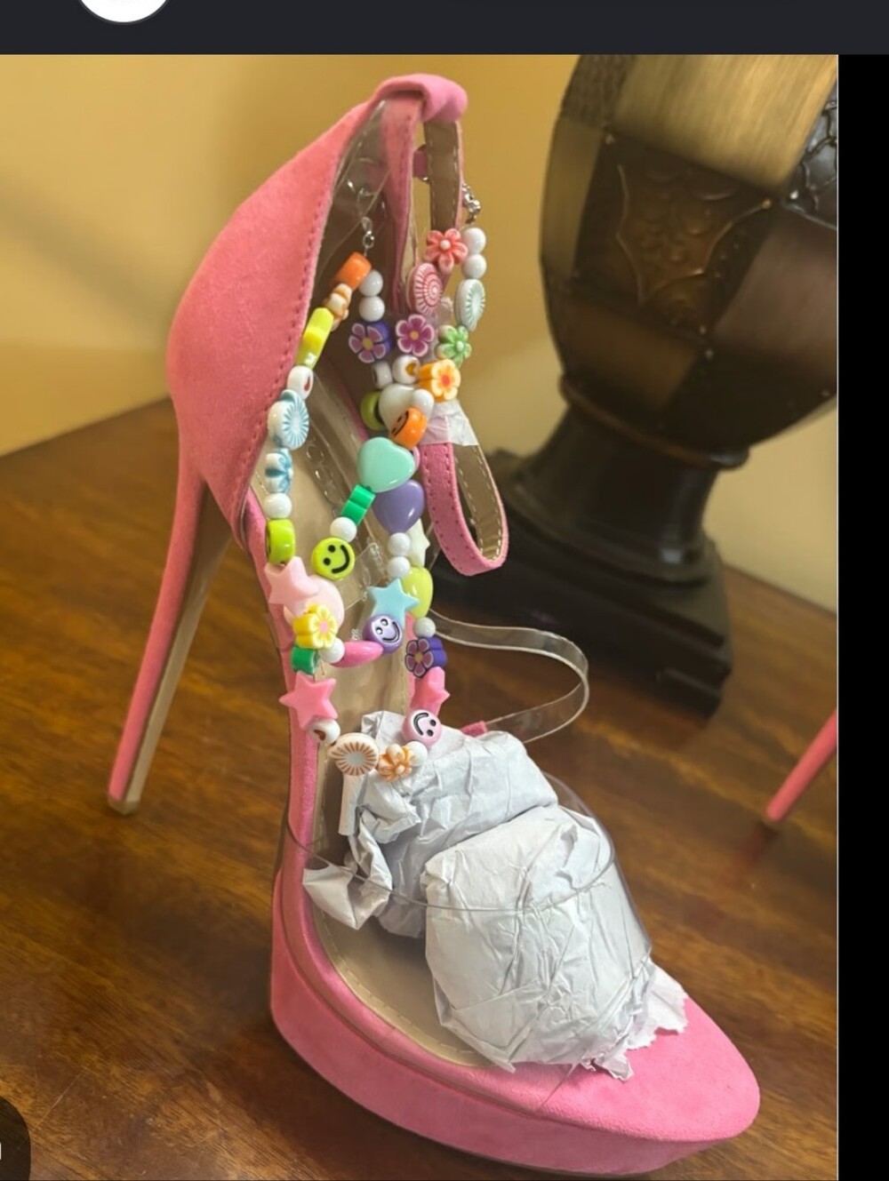 Barbie Bumble Gum Pink Clear Charm Straps Sky High Stilleto Platform Heels 10 - Picture 8 of 9